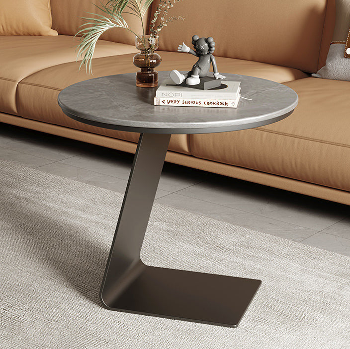L-Shape Marble Steel Side Table — Grey