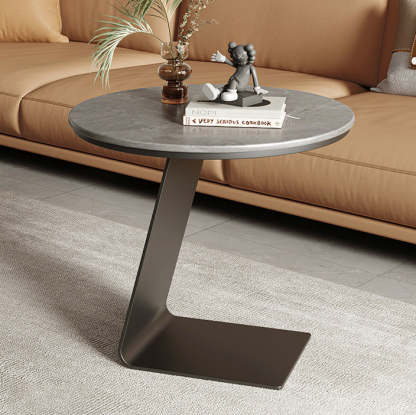 L-Shape Marble Steel Side Table — Grey