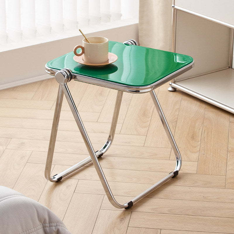 Contemporary Simplicity Square Acrylic Metal Frame Foldable End Table
