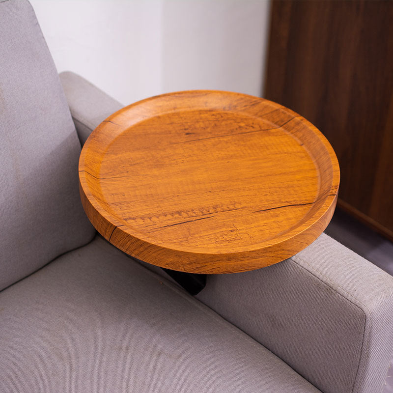 Round Wood Metal Side Table — Original Wood Color