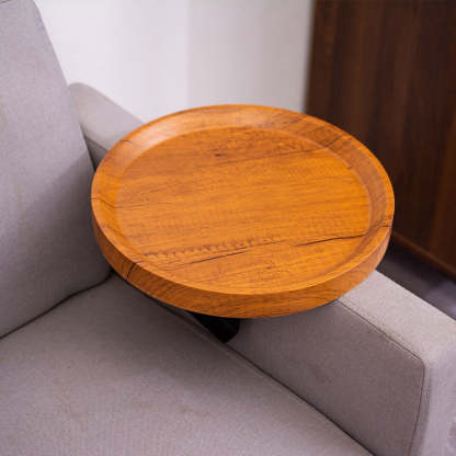 Round Wood Metal Side Table — Original Wood Color