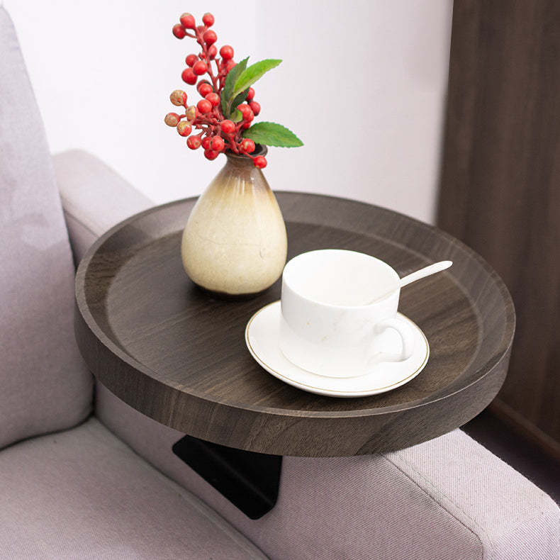 Round Wood Metal Side Table