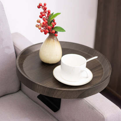 Round Wood Metal Side Table