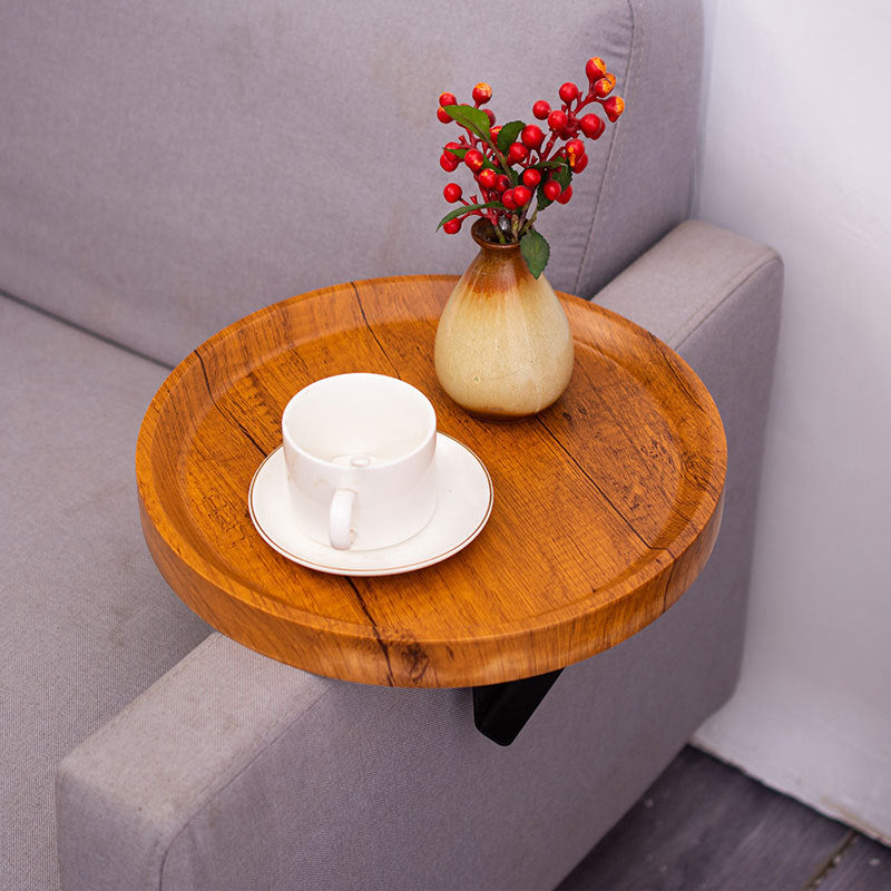Round Wood Metal Side Table