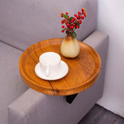 Round Wood Metal Side Table