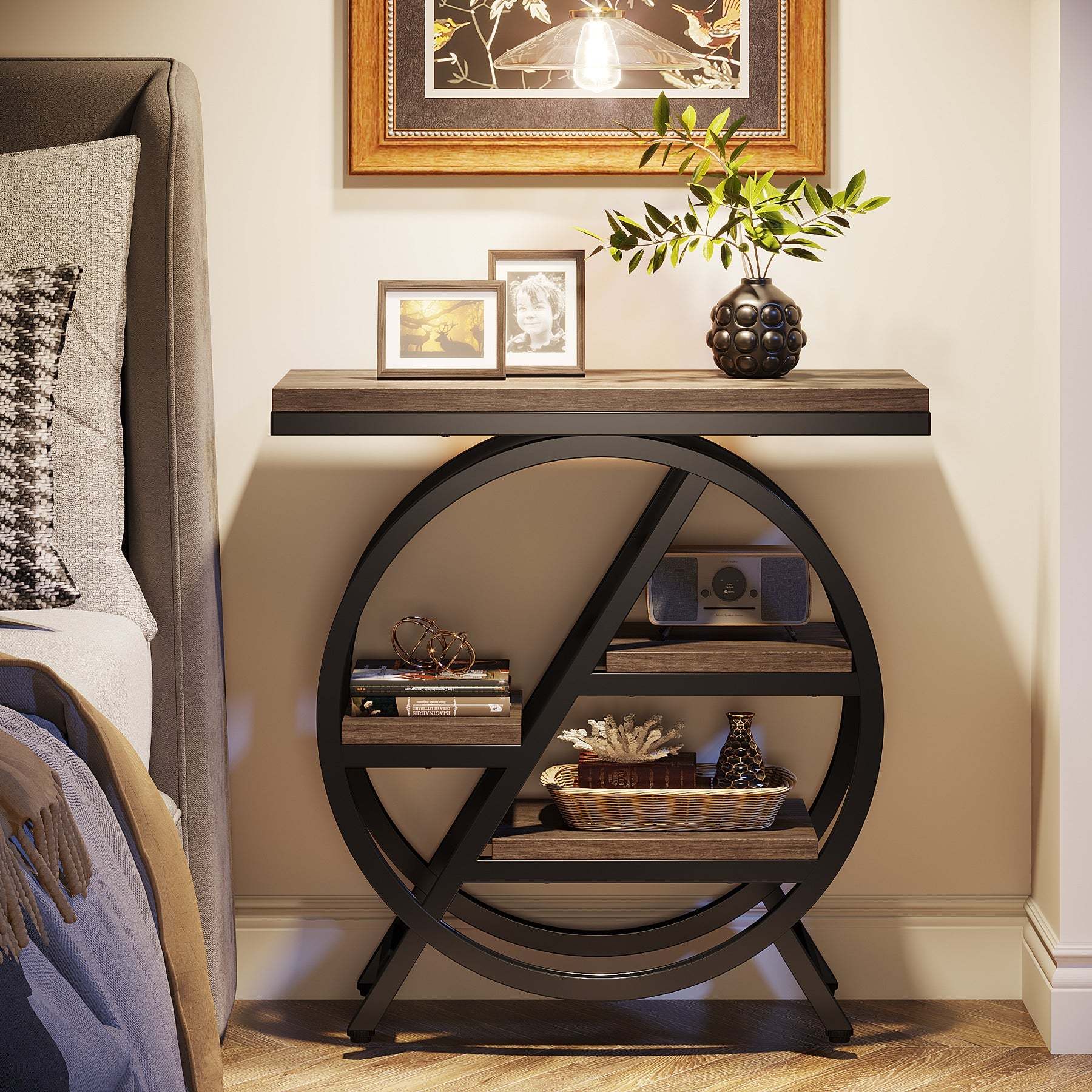 Lighom traditional 4-tray walnut end & side tables