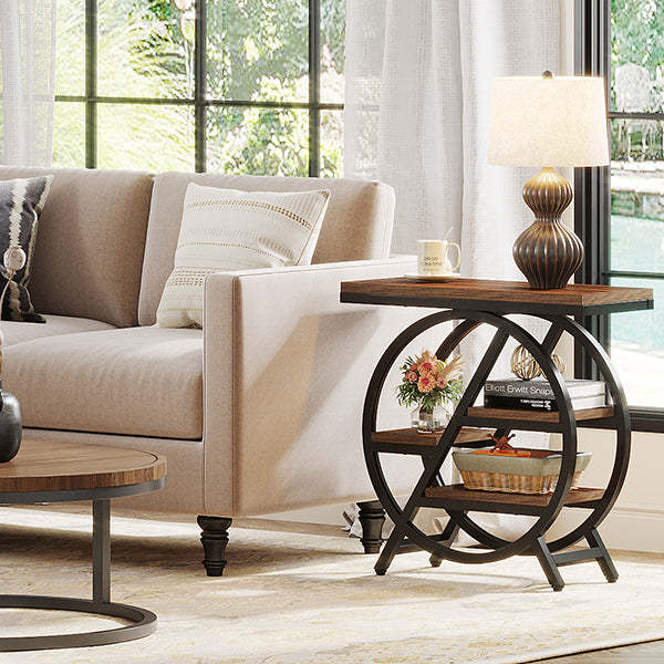 Vintage Metal 4-Tray Side Table — Walnut Color