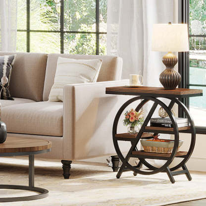 Vintage Metal 4-Tray Side Table — Walnut Color