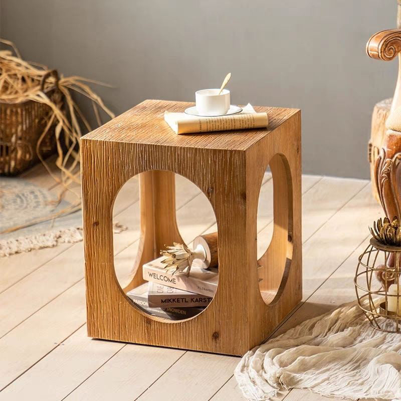 Japanese Solid Wood 2-Tier Side Table — Original Wood Color