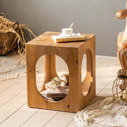 Japanese Solid Wood 2-Tier Side Table — Original Wood Color