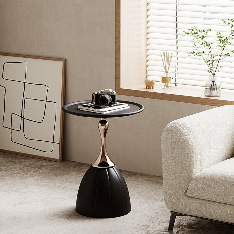 Scandinavian Lotus Stainless Steel Side Table — Black