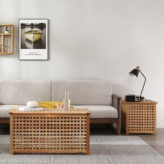 Scandinavian Lattice Wood 2-Tier Side Table