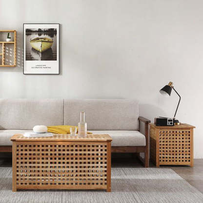 Scandinavian Lattice Wood 2-Tier Side Table