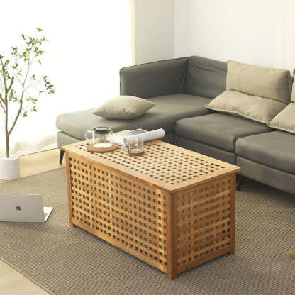 Scandinavian Lattice Wood 2-Tier Side Table