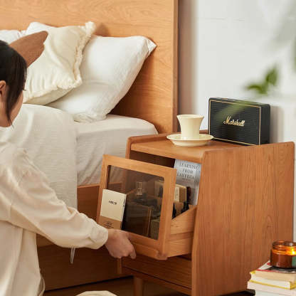 Japanese Solid Wood 2-Drawer Nightstand