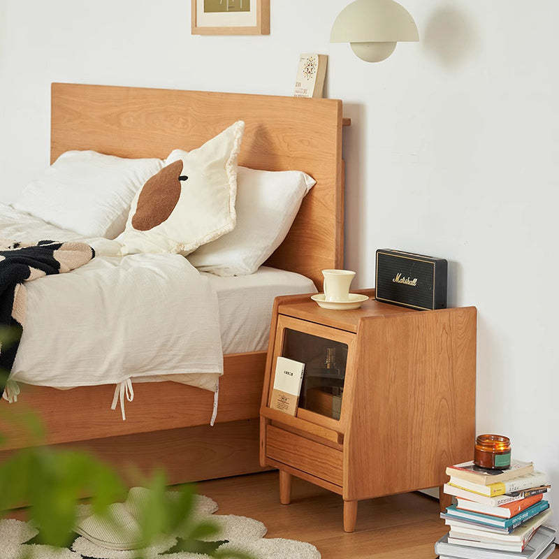 Japanese Solid Wood 2-Drawer Nightstand — B / Wood Color