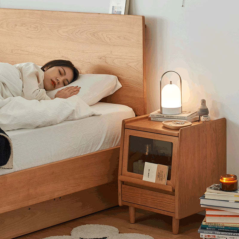 Japanese Solid Wood 2-Drawer Nightstand