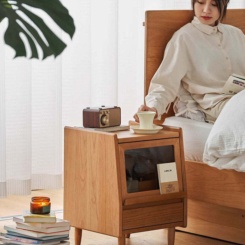Japanese Solid Wood 2-Drawer Nightstand