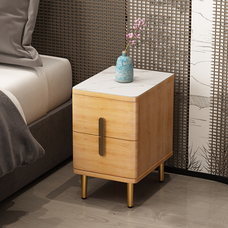 Minimalist Marble Wood 2-Drawer Nightstand — Grey