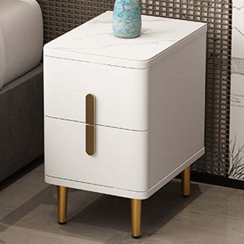Minimalist Marble Wood 2-Drawer Nightstand — White