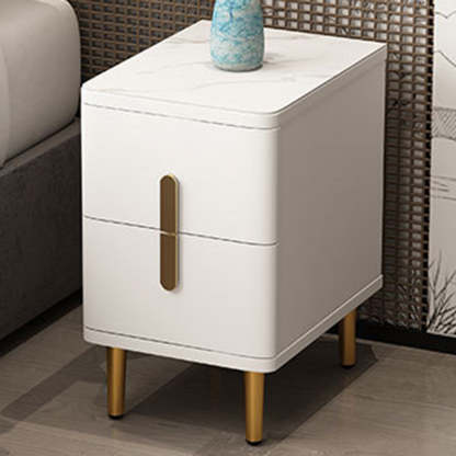 Minimalist Marble Wood 2-Drawer Nightstand — White