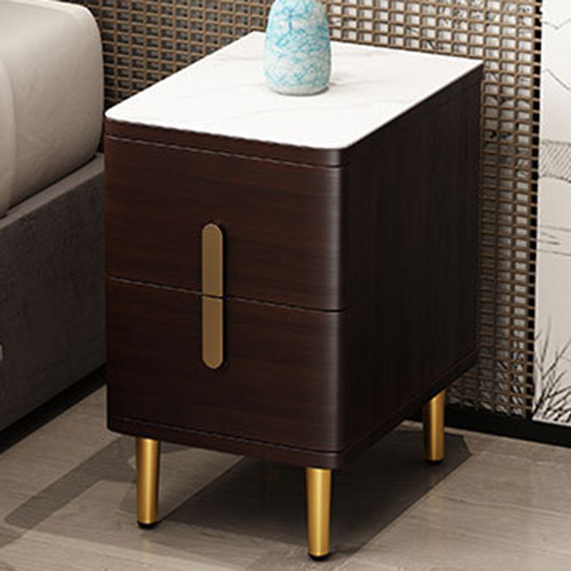 Minimalist Marble Wood 2-Drawer Nightstand — Black