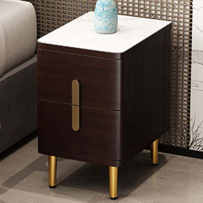 Minimalist Marble Wood 2-Drawer Nightstand — Black