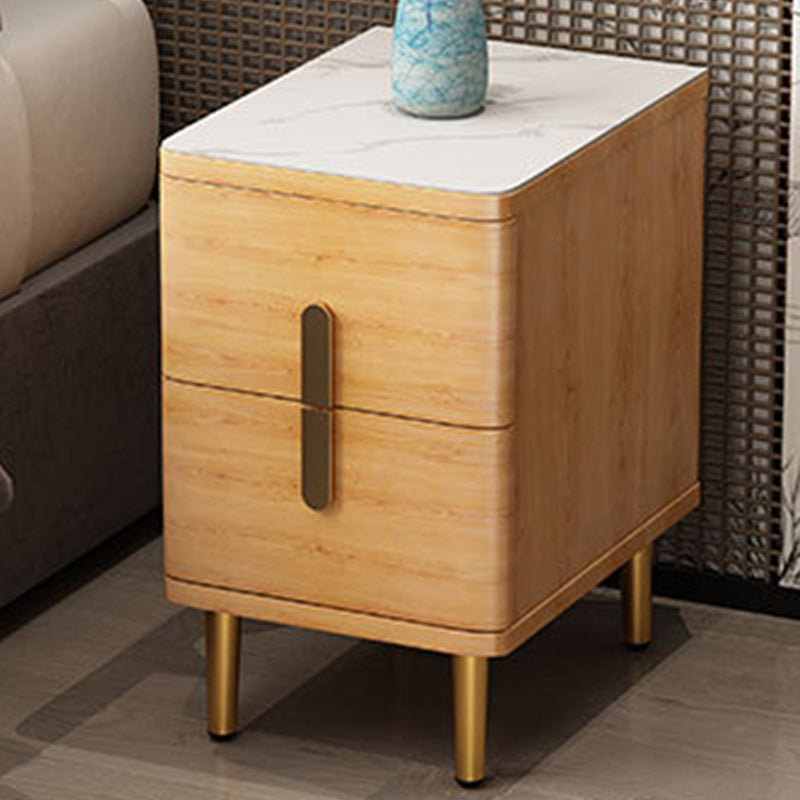 Minimalist Marble Wood 2-Drawer Nightstand — Original Wood Color