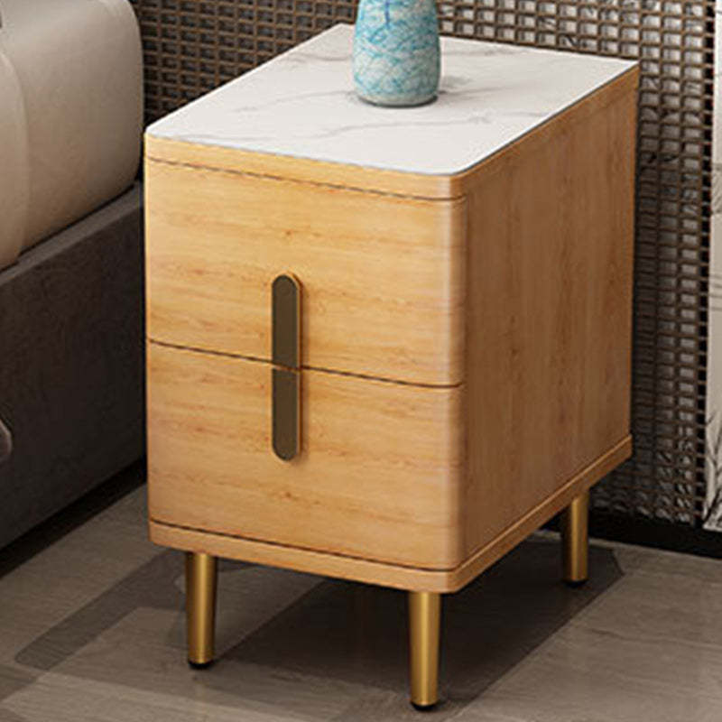 Minimalist Marble Wood 2-Drawer Nightstand — Original Wood Color