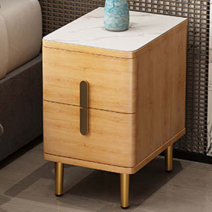 Minimalist Marble Wood 2-Drawer Nightstand — Original Wood Color