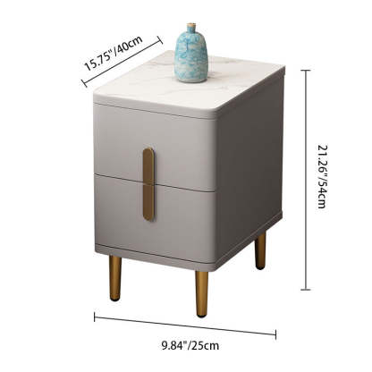 Minimalist Marble Wood 2-Drawer Nightstand — White