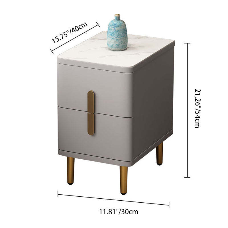 Minimalist Marble Wood 2-Drawer Nightstand — Black