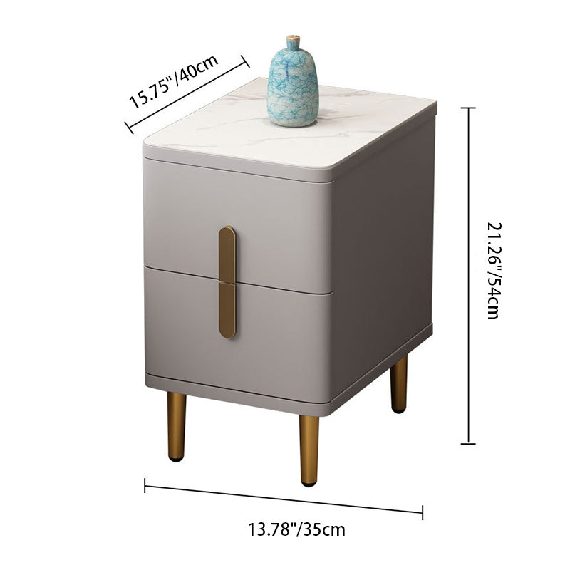 Minimalist Marble Wood 2-Drawer Nightstand — Original Wood Color