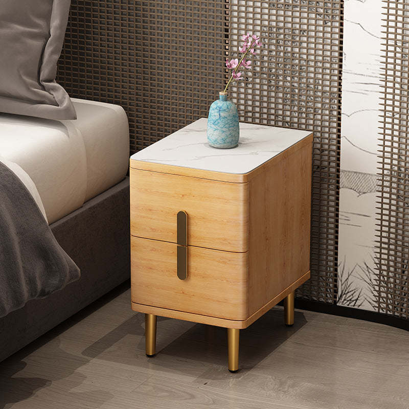 Minimalist Marble Wood 2-Drawer Nightstand — Grey