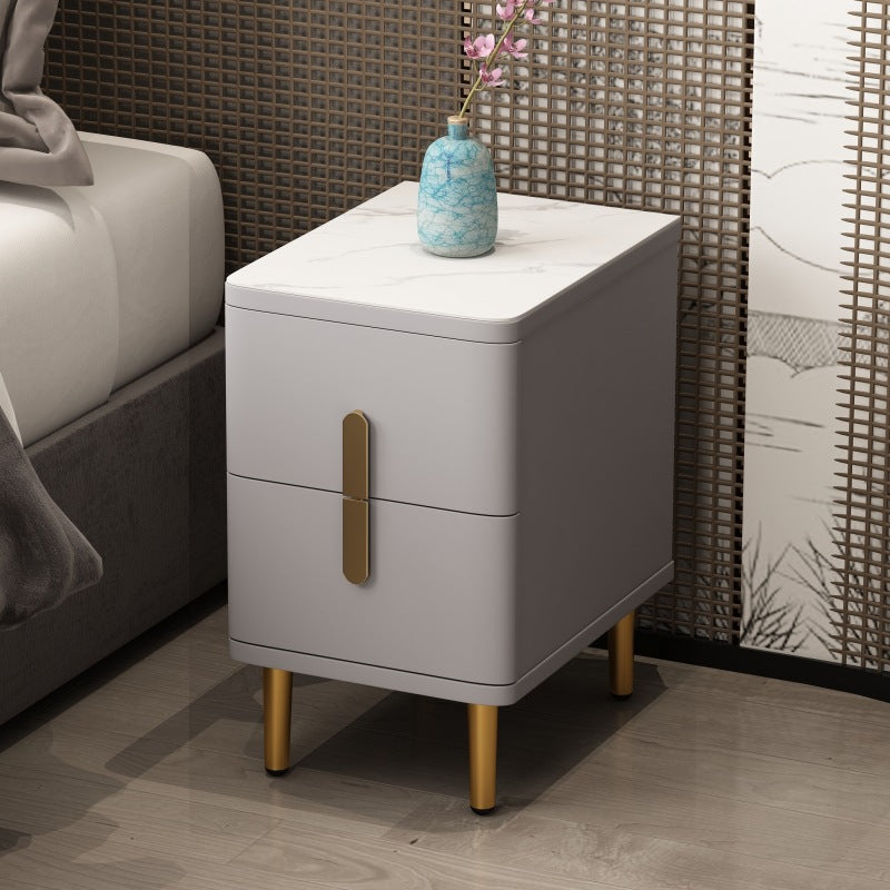 Minimalist Marble Wood 2-Drawer Nightstand