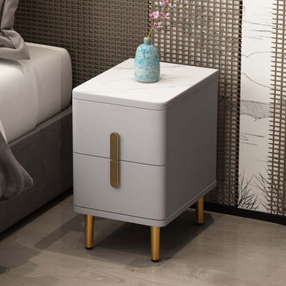 Minimalist Marble Wood 2-Drawer Nightstand — Grey