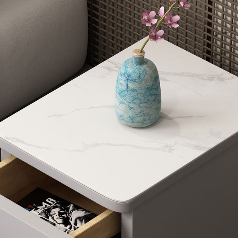 Minimalist Marble Wood 2-Drawer Nightstand — Walnut Color