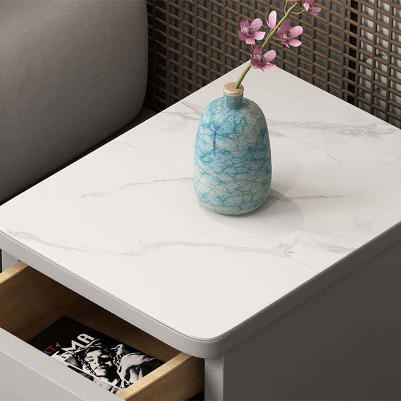 Minimalist Marble Wood 2-Drawer Nightstand — Walnut Color
