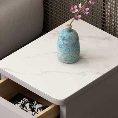 Minimalist Marble Wood 2-Drawer Nightstand — Walnut Color