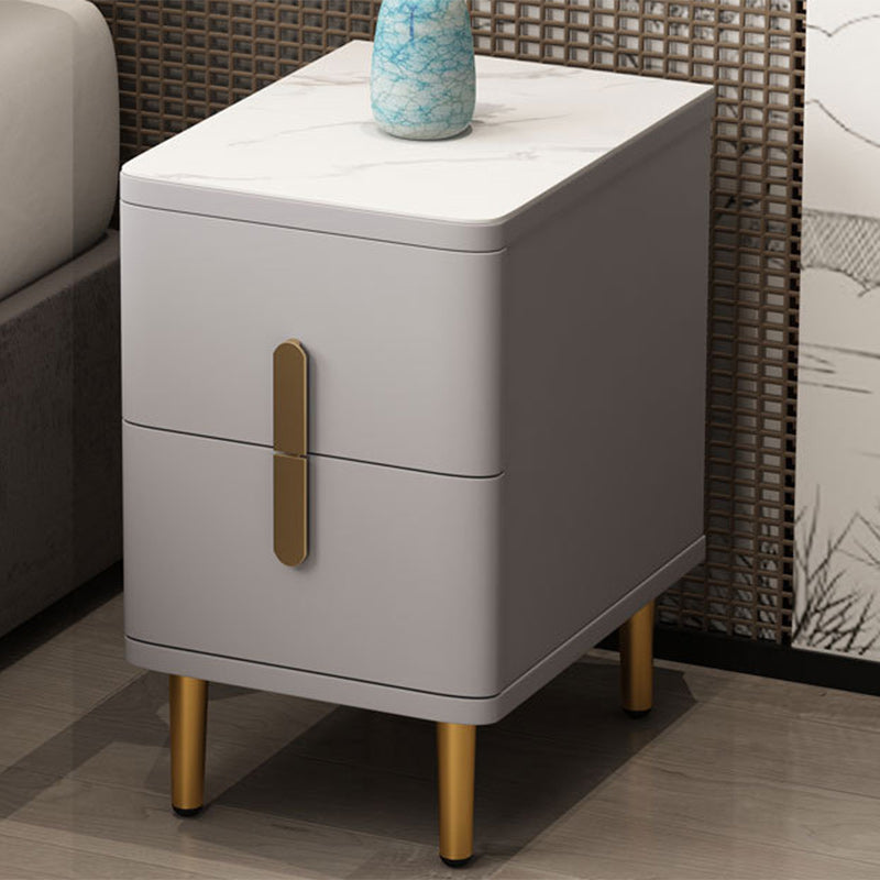 Minimalist Marble Wood 2-Drawer Nightstand — Original Wood Color