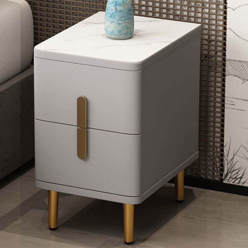 Minimalist Marble Wood 2-Drawer Nightstand — Original Wood Color