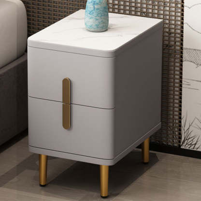 Minimalist Marble Wood 2-Drawer Nightstand — Original Wood Color