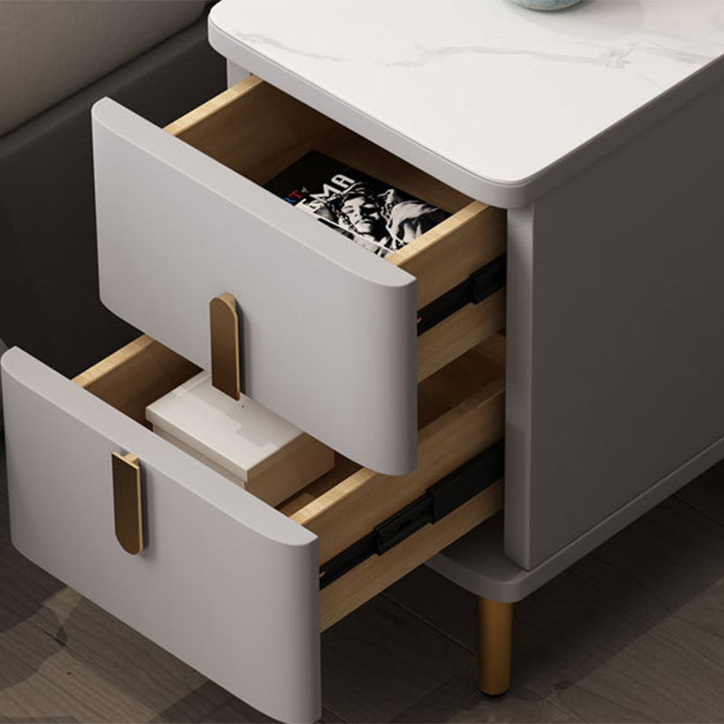 Minimalist Marble Wood 2-Drawer Nightstand — Grey