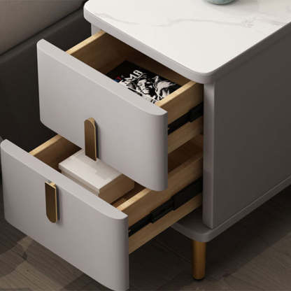 Minimalist Marble Wood 2-Drawer Nightstand — Grey
