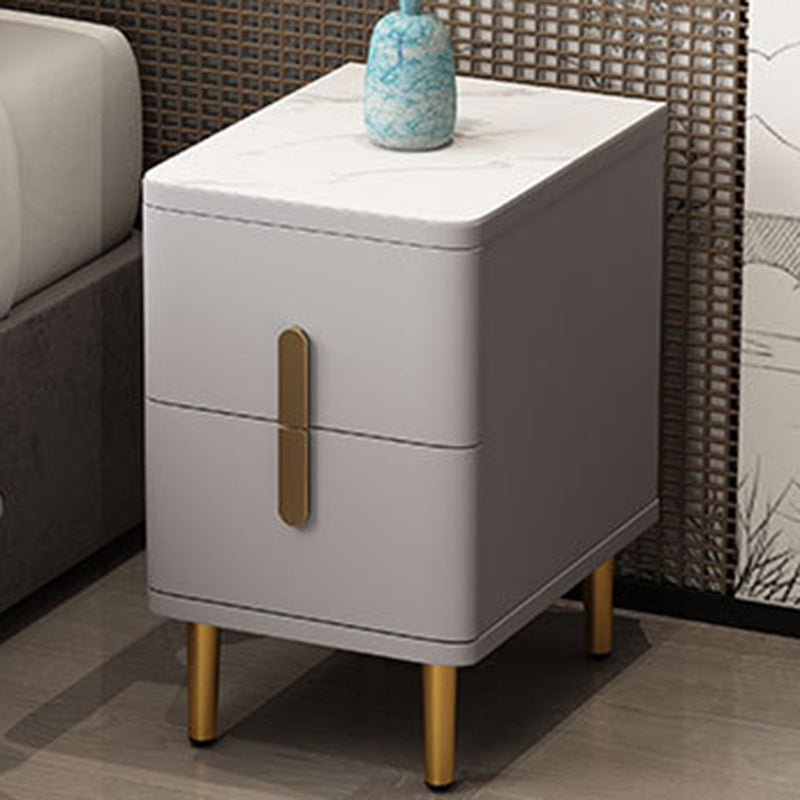 Minimalist Marble Wood 2-Drawer Nightstand — Walnut Color
