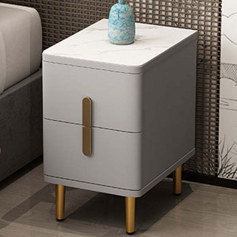Minimalist Marble Wood 2-Drawer Nightstand — Walnut Color