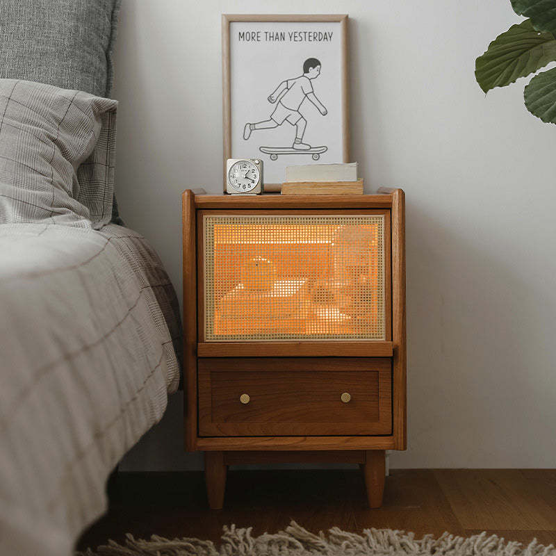 Scandinavian Rattan Wood 2-Drawer Nightstand — Original Wood Color