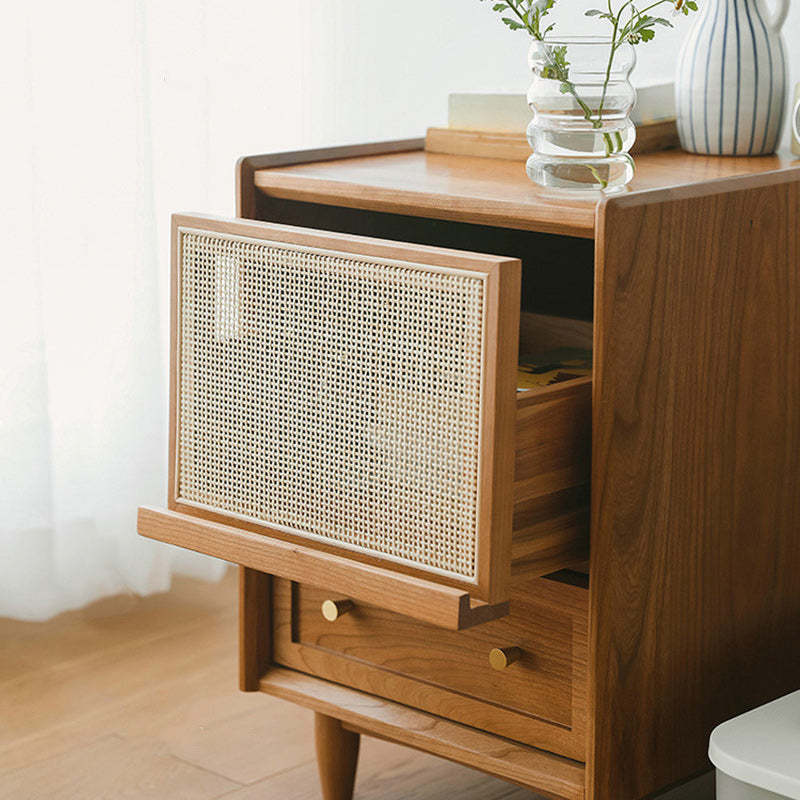 Scandinavian Rattan Wood 2-Drawer Nightstand