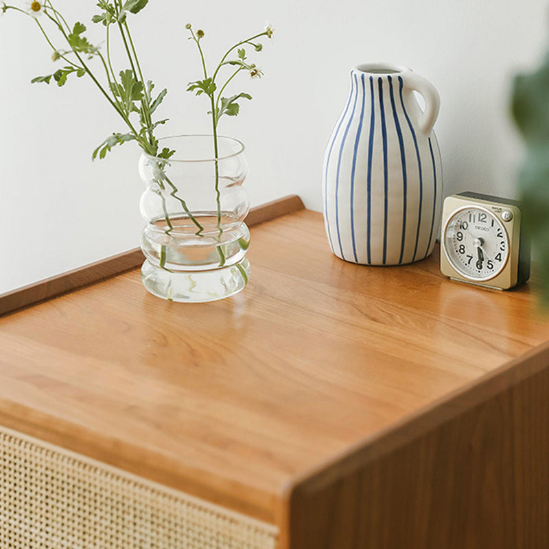 Scandinavian Rattan Wood 2-Drawer Nightstand