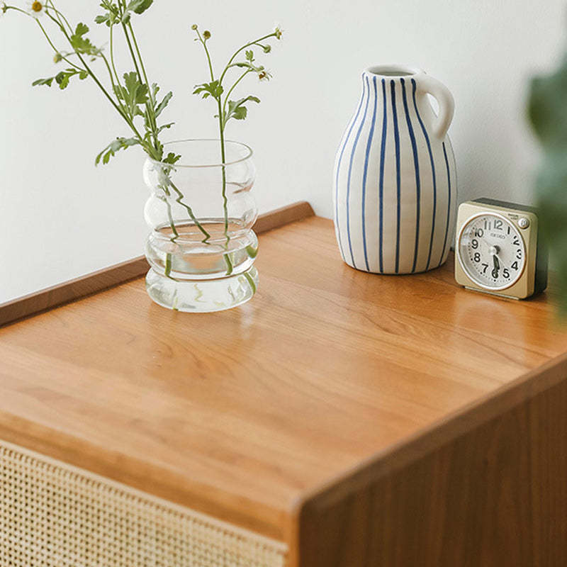 Scandinavian Rattan Wood 2-Drawer Nightstand